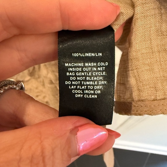 Lafayette 148 Shirt Dress Button Front 100% Linen Short Sleeve Tan Brown Large - Picture 6 of 6